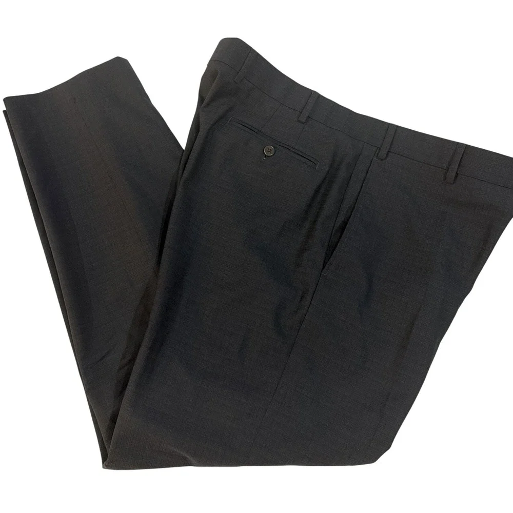 Zanella Todd Mens 38 Charcoal Grey Wool Dress Pants Made‎ in Italy Micro Check